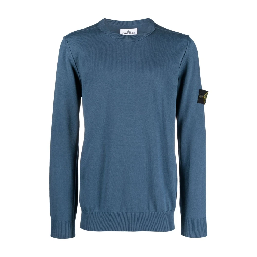 Stone Island Blå Logo-Patch Crew Neck Jumper Blue, Herr