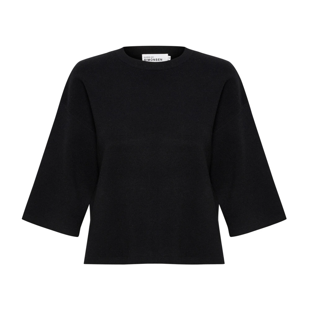 Karen by Simonsen Eenvoudige Gebreide Tee met Halve Mouwen Black Dames