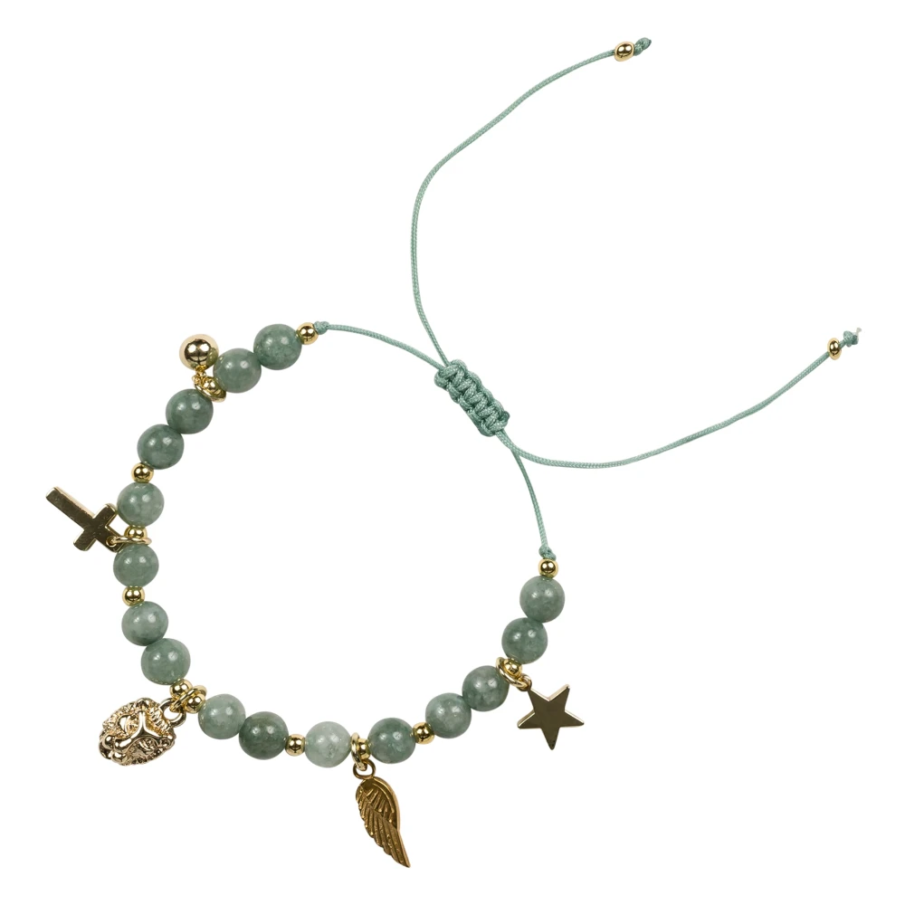 Stone Bead Bracelet 6 MM W/Charms - Green Burma Jade