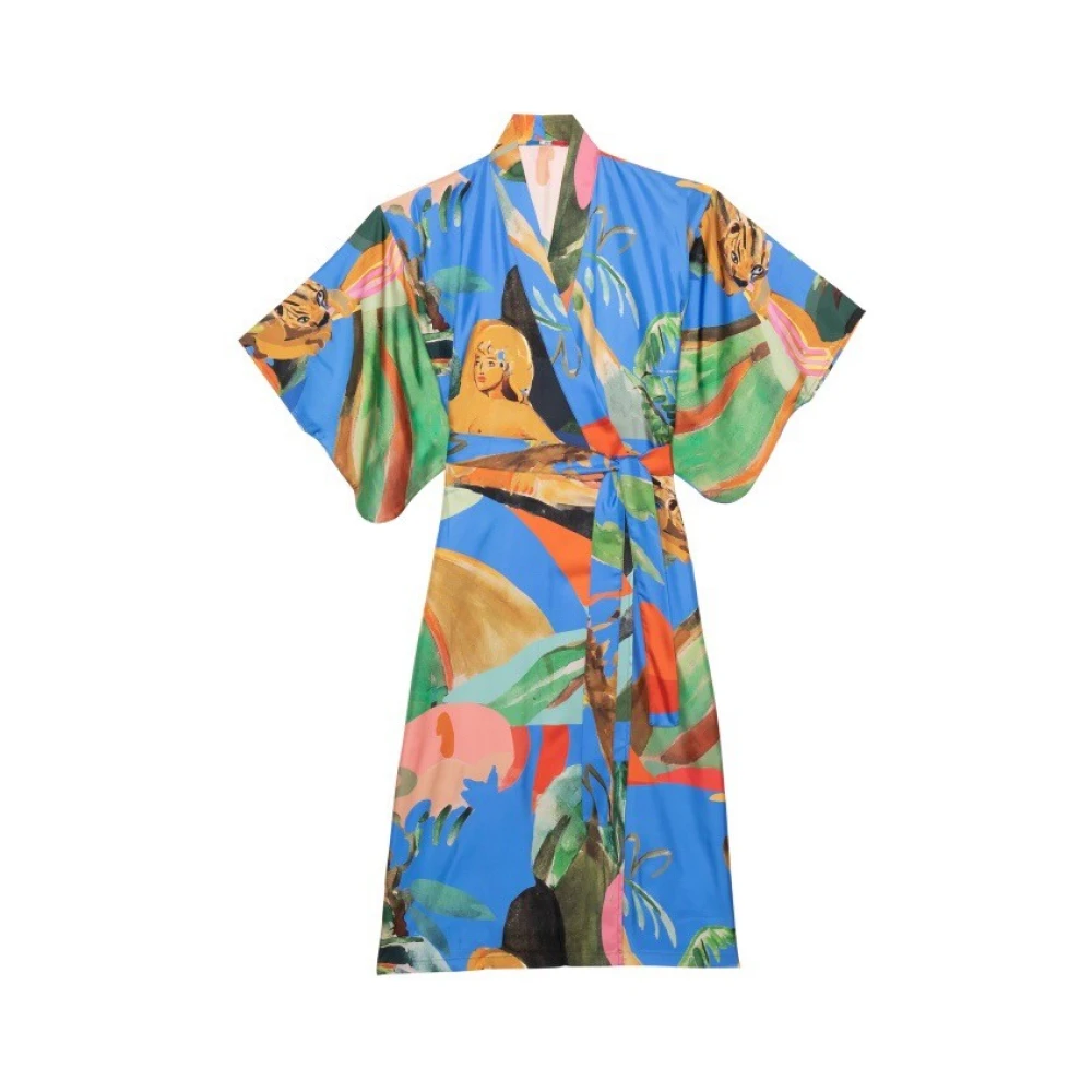 G.Kero Dancing Wood Blue Zijden Kimono Multicolor Dames