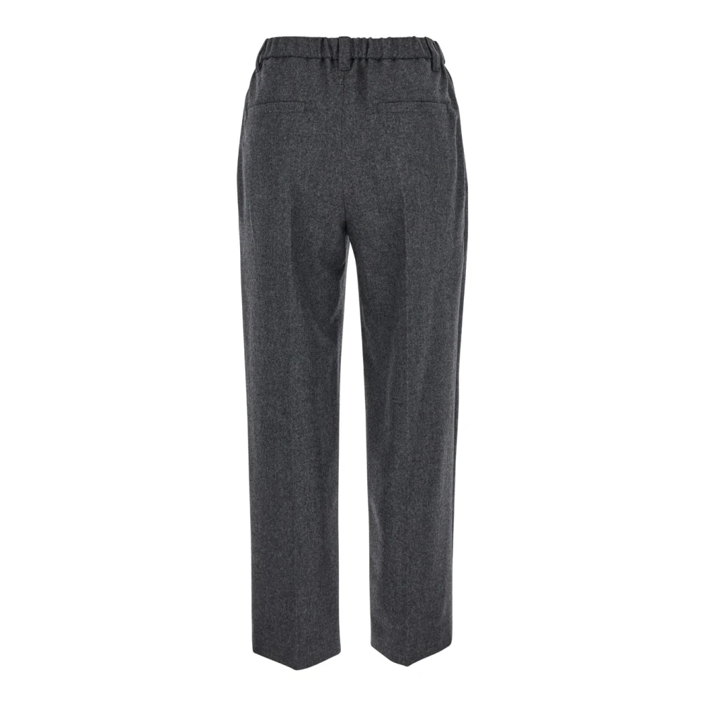 BRUNELLO CUCINELLI Grijze Wol Kasjmier Broek Elastische Taille Gray Dames