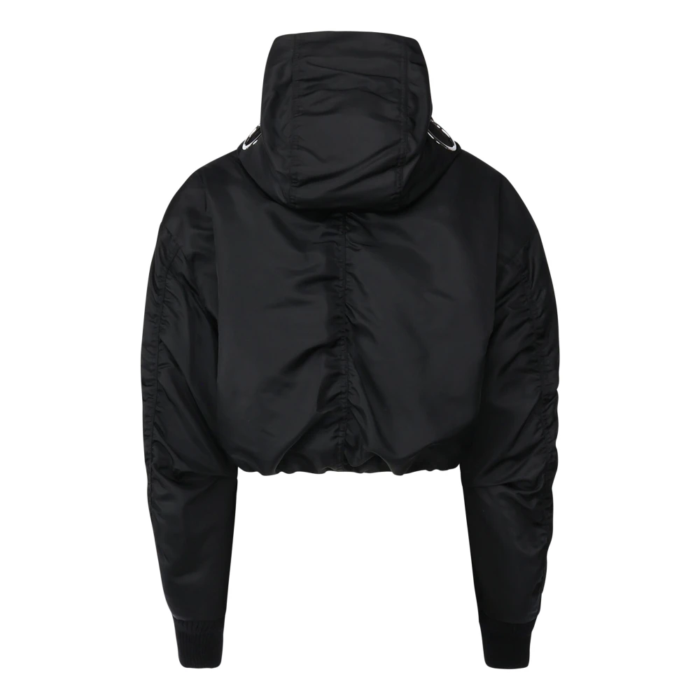 Moncler Zwarte gewatteerde jas met afneembare capuchon Black Dames