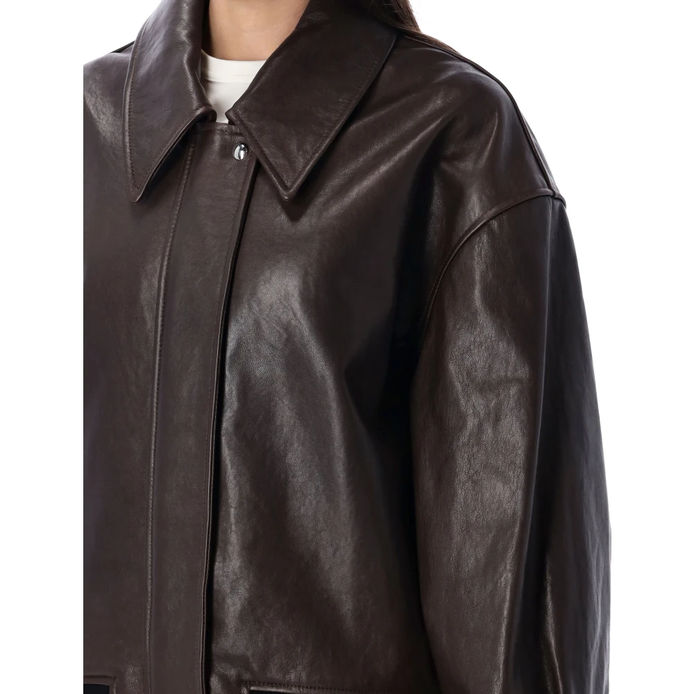 Khaite Donkerbruine leren jas met ribgebreide details Brown Dames