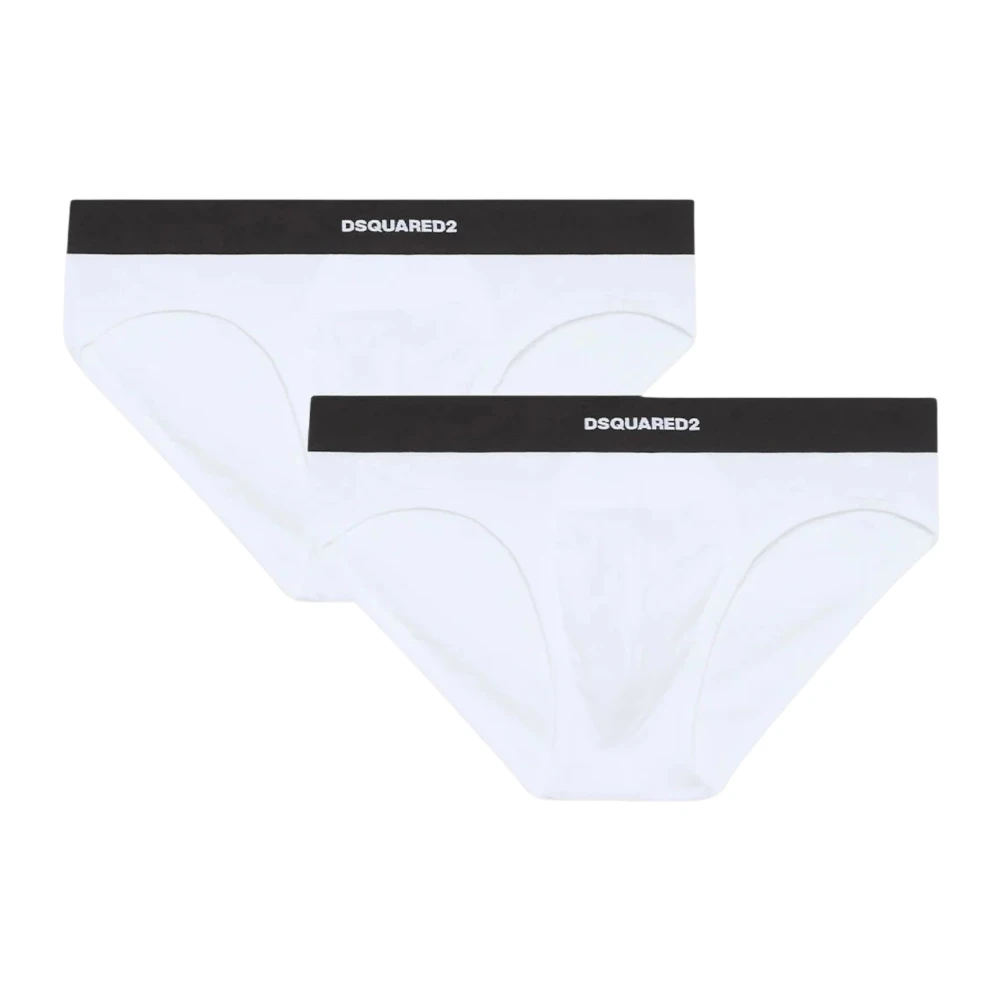 Dsquared2 Mannelijk Wit Ondergoed Heren, L, Katoen, 2-Pack Briefs Met Gedurfd Ontwerp