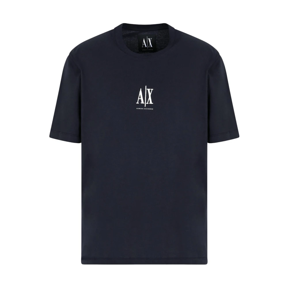 Armani Exchange Mannelijk Blauw Korte Mouw Logo Print T-Shirt