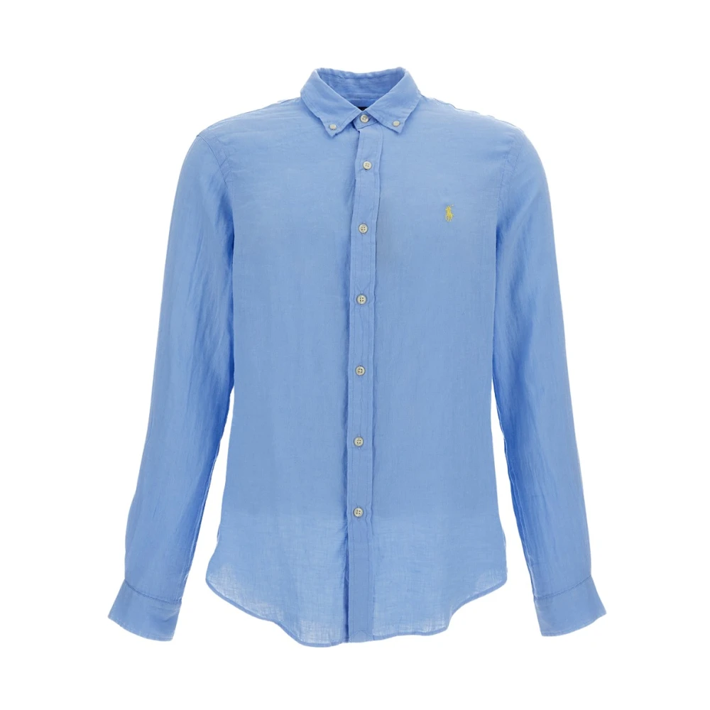 Polo Ralph Lauren Men's Blue Casual Shirts, M, Camicia In Lino A Maniche Lunghe