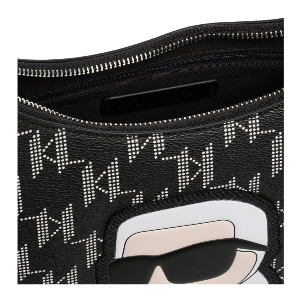 Karl Lagerfeld Monogram Hobo Tas met Logo Patroon Black Dames