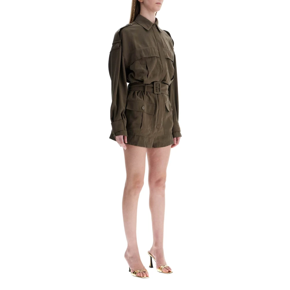 Andamane Khaki Korte Jumpsuit met Verstelbare Taille Green Dames