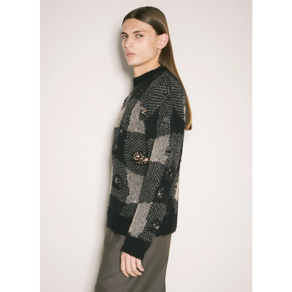 Our Legacy Versleten Open Gebreide Crewneck Sweater Black Heren