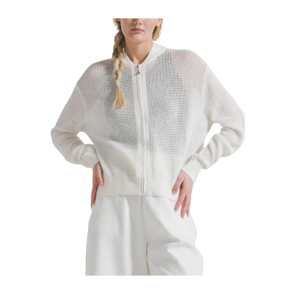 Deha Women's White Cardigans, L, Zip Sweatshirt With Mesh Effect