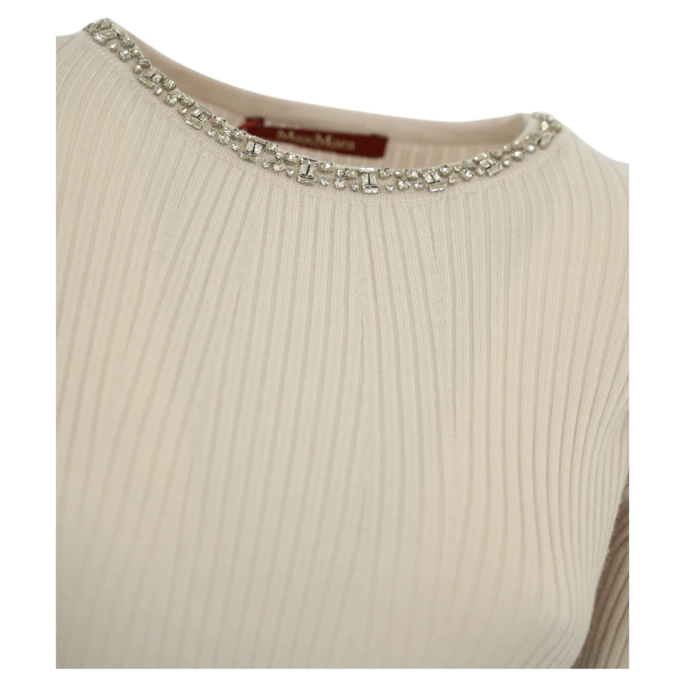 Max Mara Studio Gebreide wollen trui lange mouw natuurlijk Beige Dames