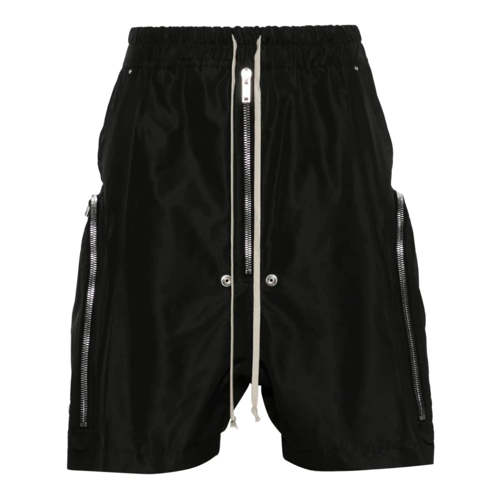 Rick Owens Gerecyclede Zwarte Poplin Shorts met Geplooide Details Black Heren