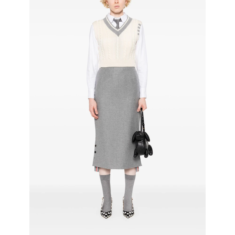 Thom Browne Luxe Kabelsteek V-Hals Trui White Dames