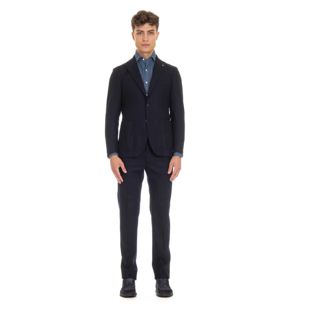 Tagliatore Blauwe Flanellen Jurk met Zakken Blue Heren