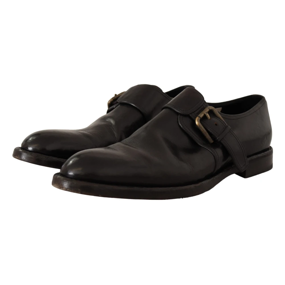 Dolce & Gabbana Vintage Zwarte Leren Monk Strap Schoenen Black Heren