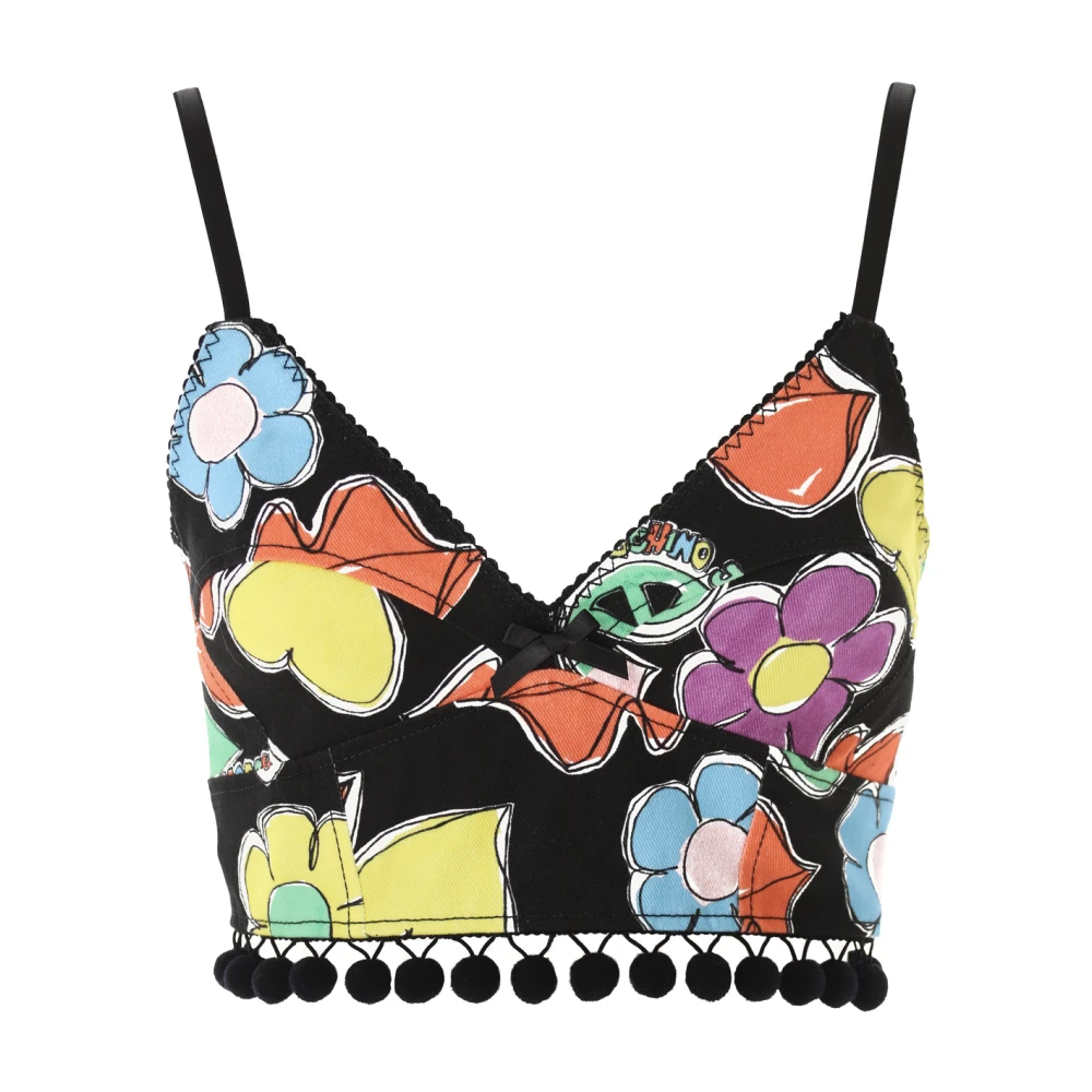 Moschino Symboolprint Crop Top met Pompons Multicolor Dames