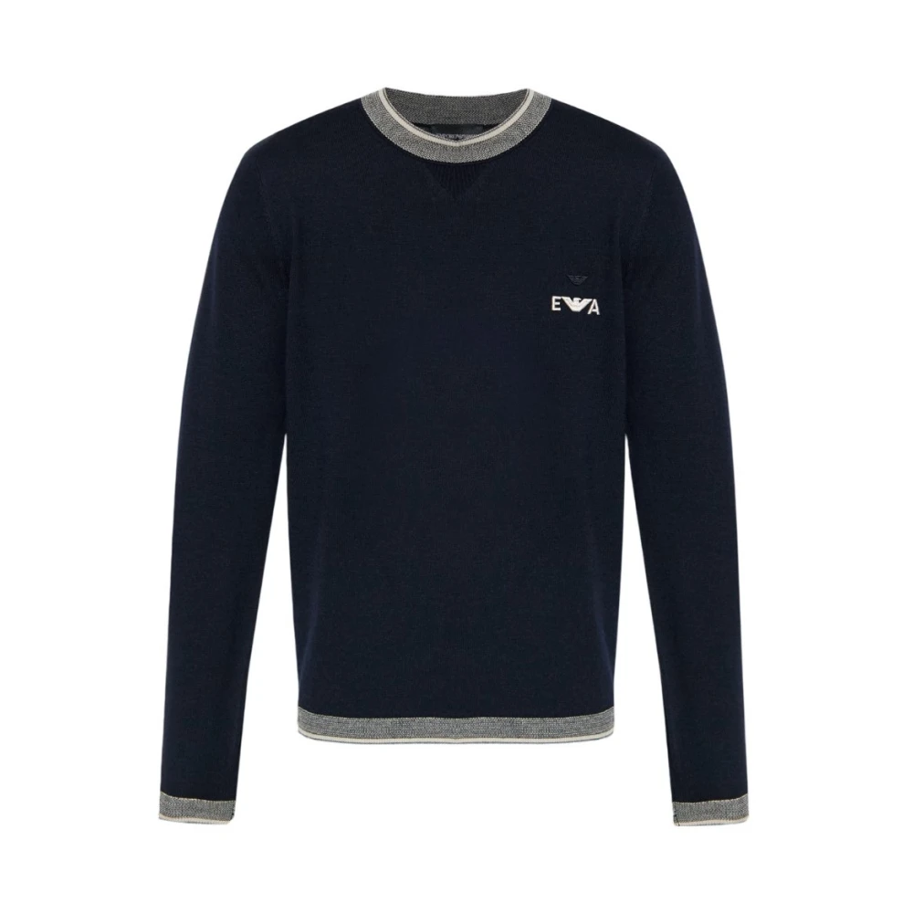 Emporio Armani Blå Tröja Med Broderad Logotyp