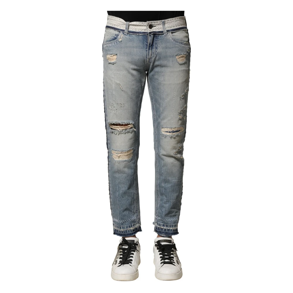 Dolce & Gabbana Men's Blue Washed Straight Denim Jeans - Slim Fit Jeans - Xs - Jeans