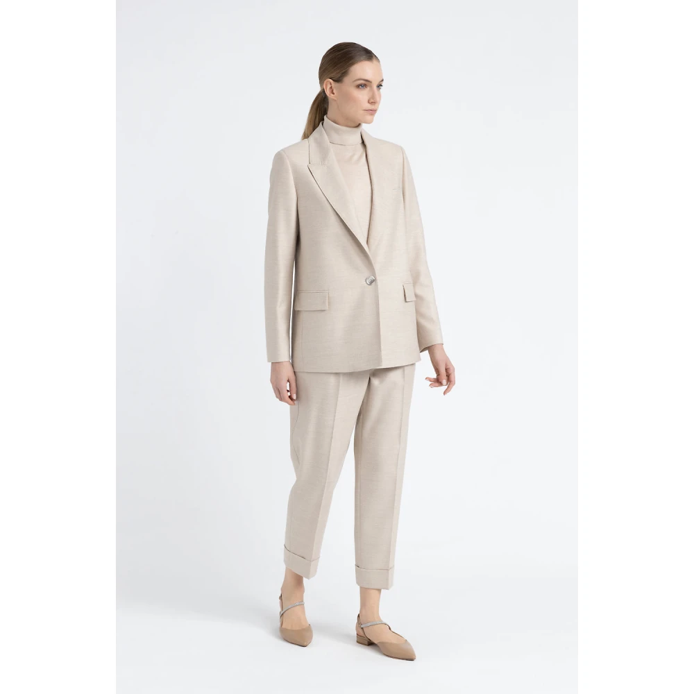 PESERICO Loro Piana jaspé comfort wollen stoffen broek Beige Dames