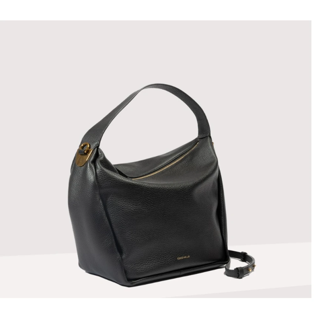 Coccinelle Gouden Logo Handtas met Ritssluiting Black Dames