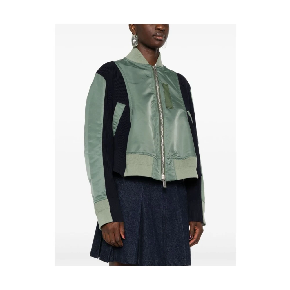 Sacai Technische Jersey Ribgebreide Jas Green Dames