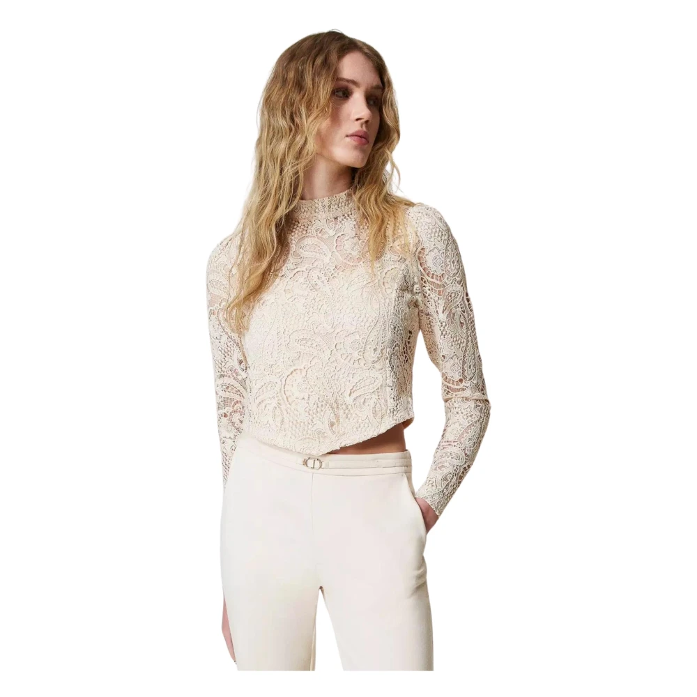 Twinset Beige Kant Crop Top Beige Dames