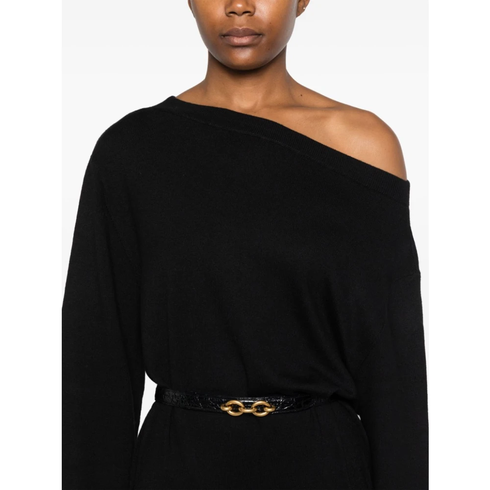 Birgitte Herskind Zwarte Off-Shoulder Gebreide Jurk Black Dames