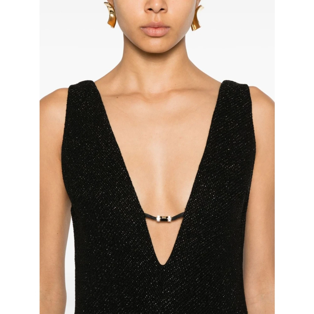 Elisabetta Franchi Zwarte Tweed Mini Jurk met V-hals Black Dames