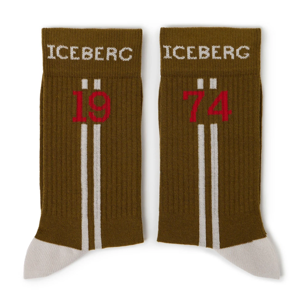 Iceberg Modderkleurige katoenen sok met logo en jacquardstrepen Brown Heren