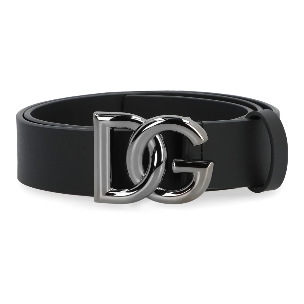 Dolce & Gabbana Men's Black Calfskin Logo Belt