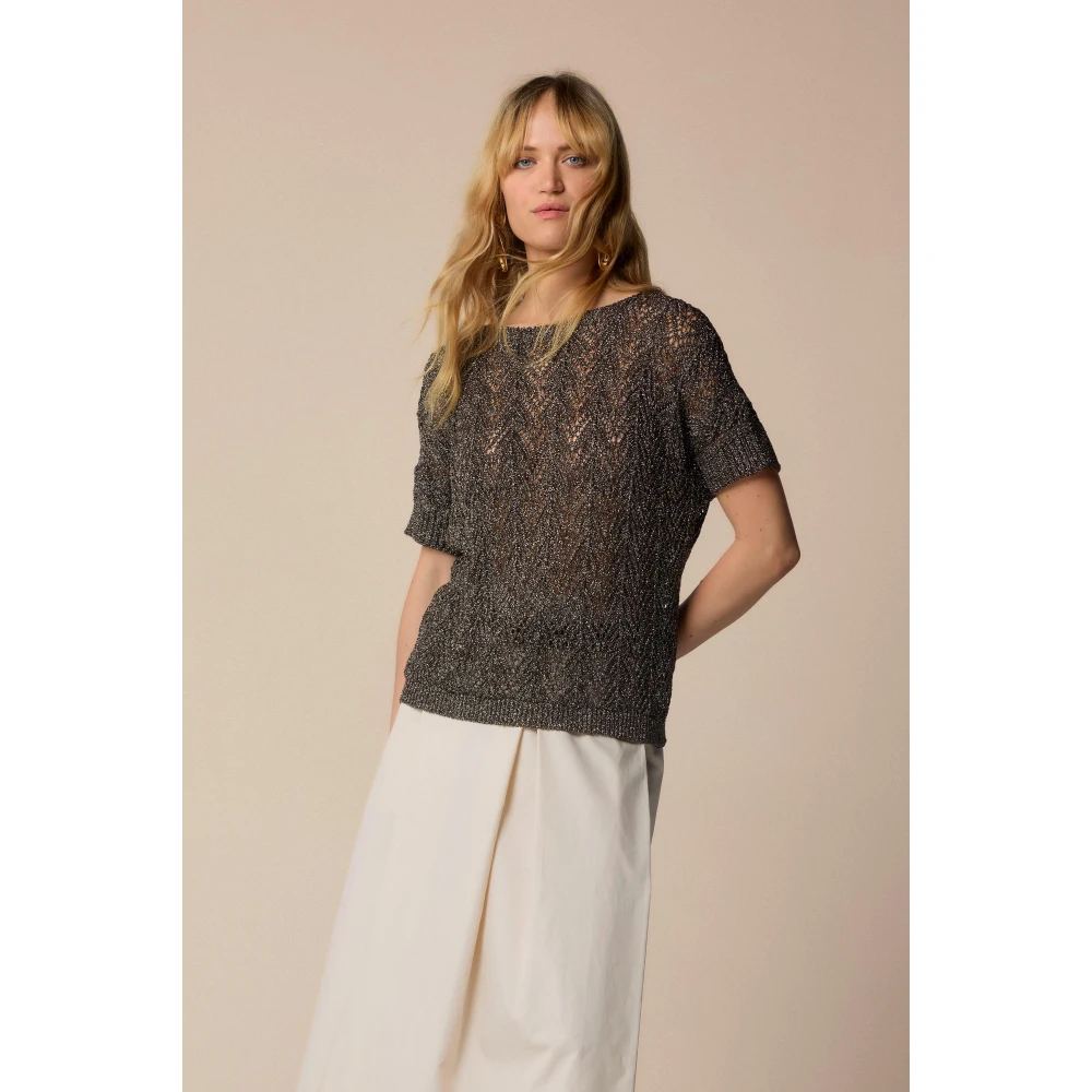 Kocca Stijlvolle ronde hals gebreide kleding Brown Dames