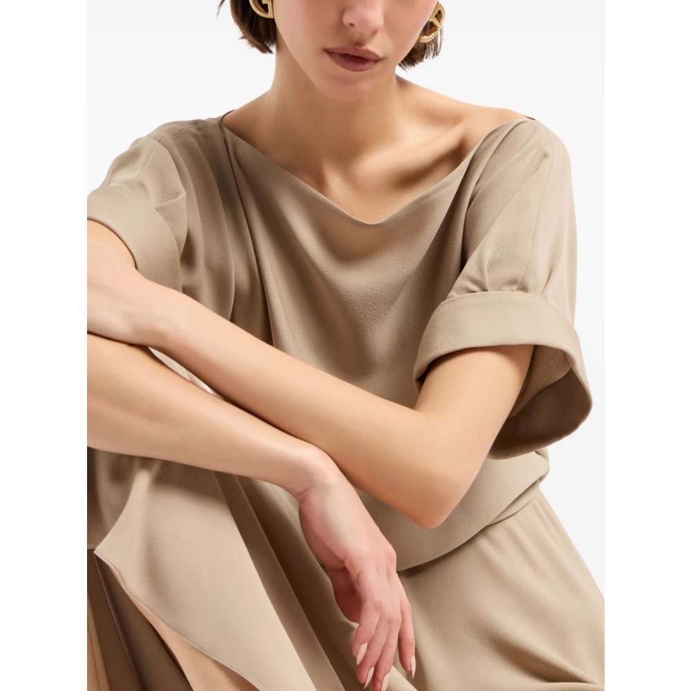 Giorgio Armani Beige Zijden Georgette Boothals Jurk Beige Dames