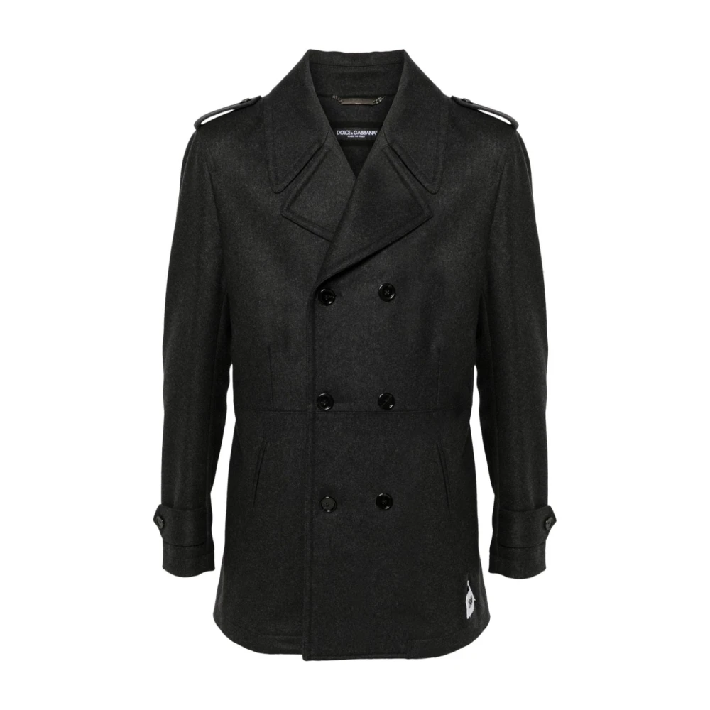 Dolce & Gabbana Grijze Wollen Blend Double-Breasted Jas Gray Heren