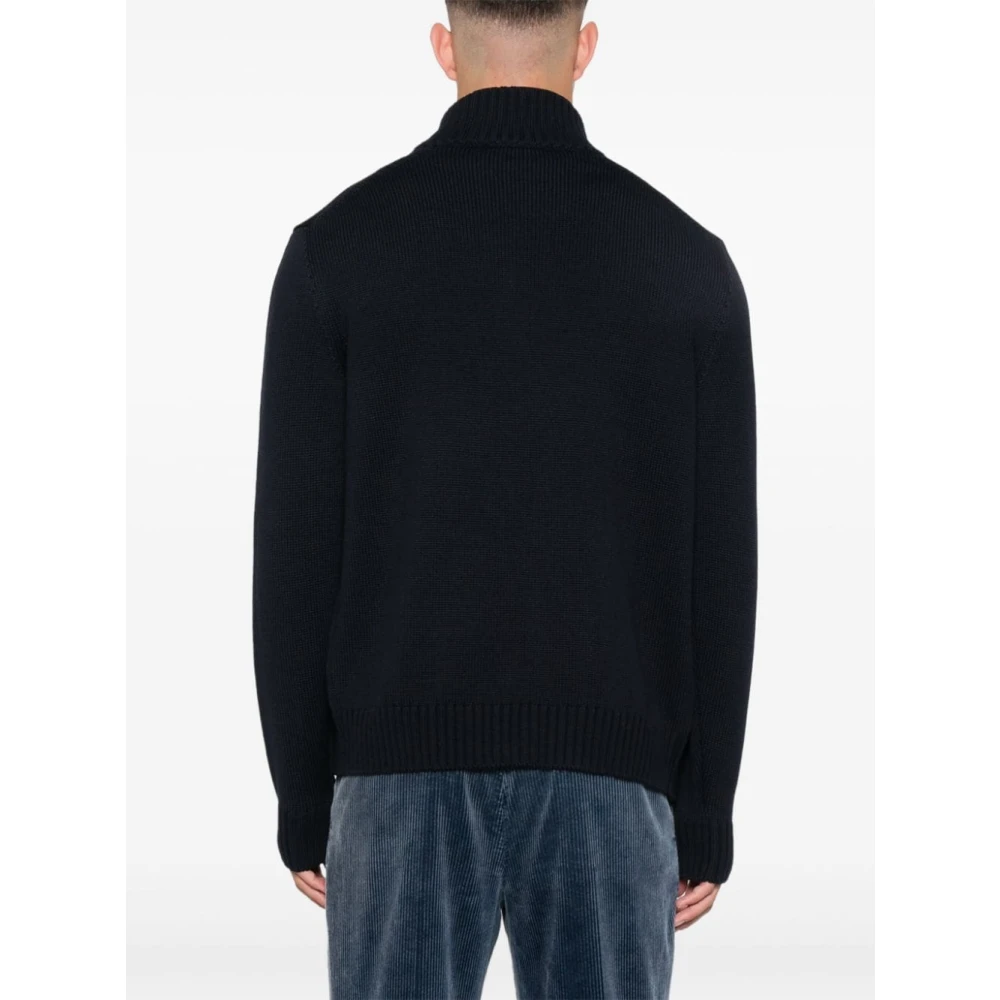 Zanone Navy Blauw Wol Gebreide Trui Black Heren