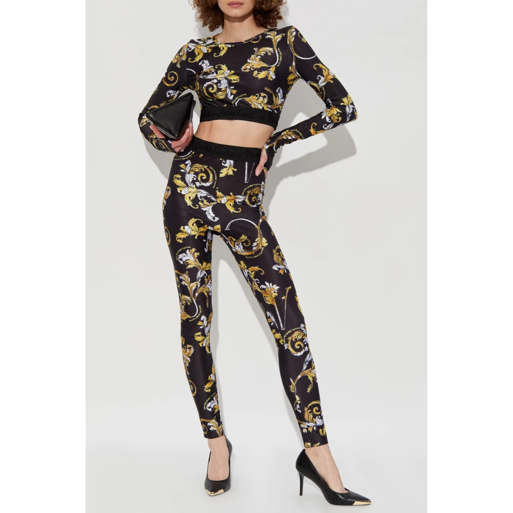 Versace Jeans Couture Korte top met Outline Barocco print Black Dames