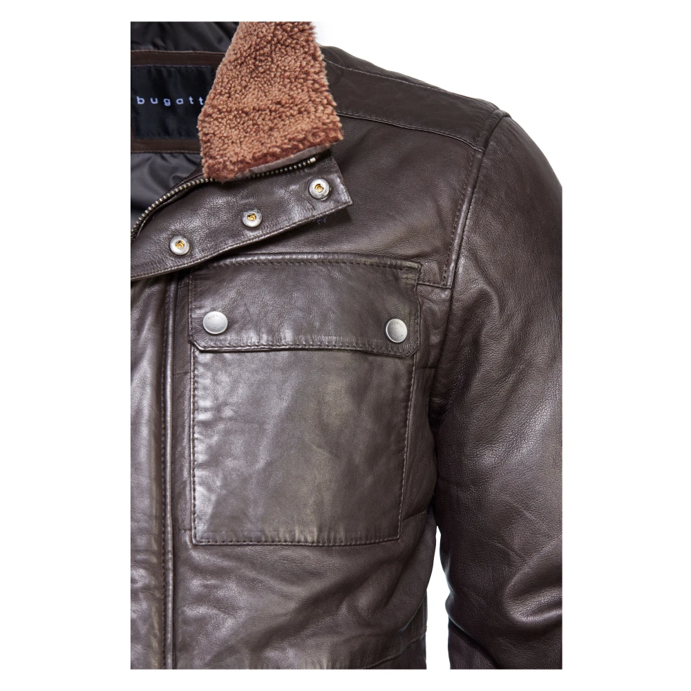 Bugatti Stijlvolle leren jas met stiksels Brown Heren