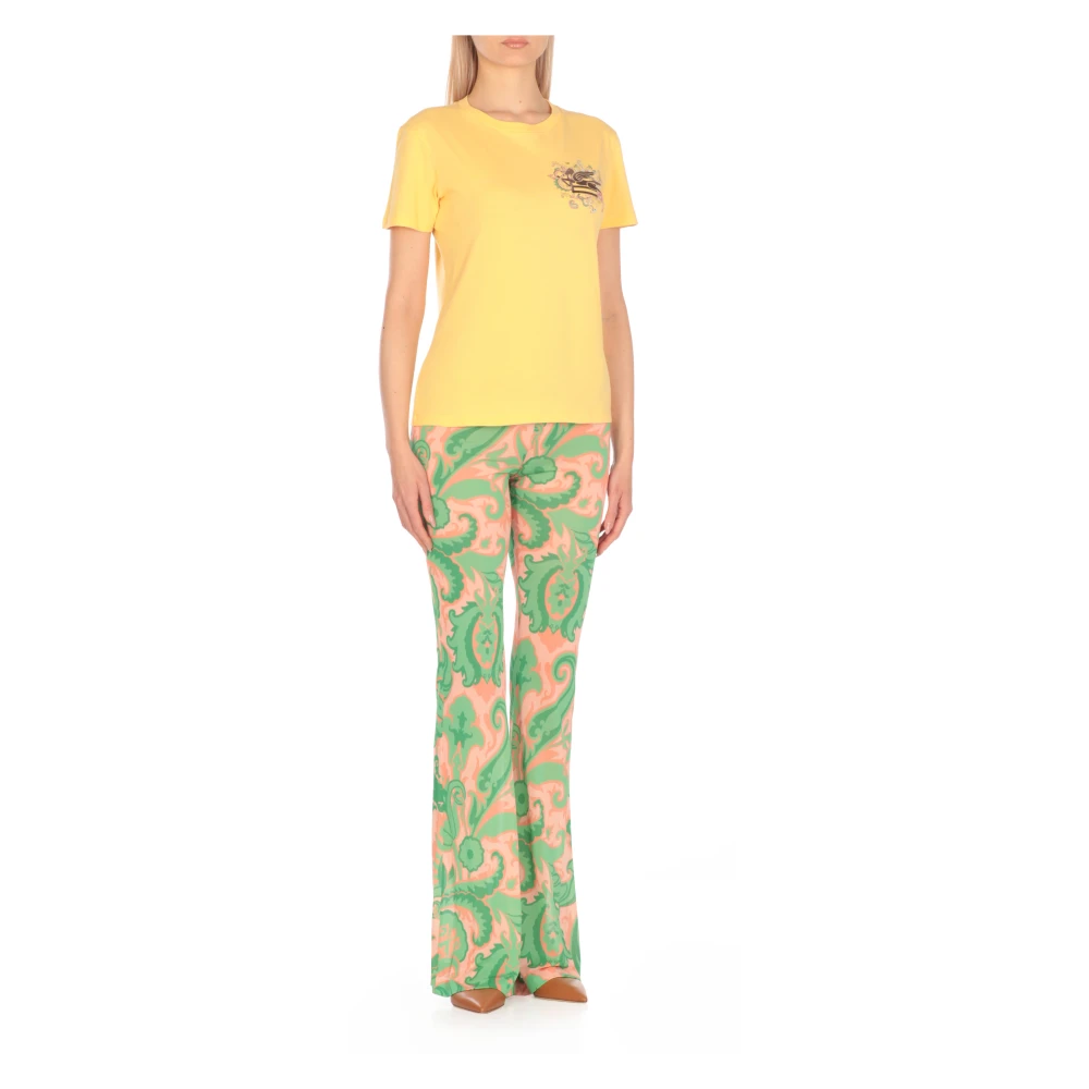 ETRO Gele Katoenen Crewneck T-shirt met Logo Yellow Dames