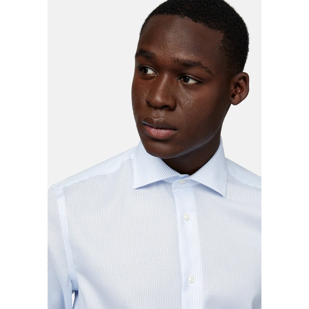 Boggi Milano Slim Fit Gestreept Katoenen Dobby Overhemd Blue Heren