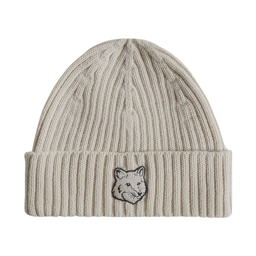 Maison Kitsuné Wol Vos Beanie Muts Beige Heren