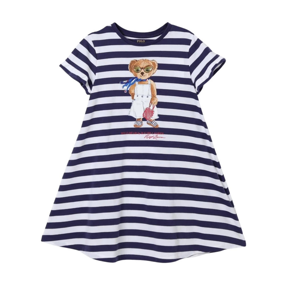 Polo Ralph Lauren Girls Blue Dresses, M, Striped Polo Bear Dress
