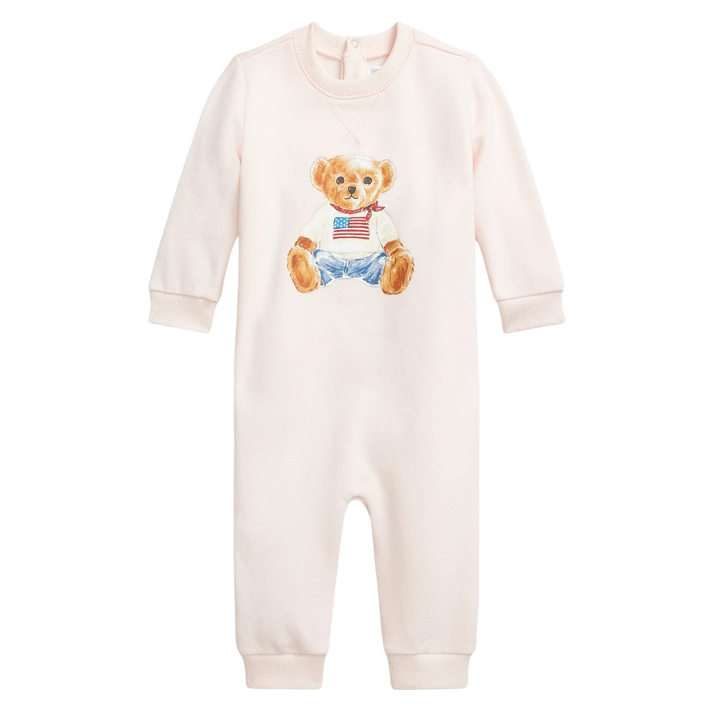 Ralph Lauren Girls Pink Bodies & Sets, 9 M, Baby Polo Bear Romper In