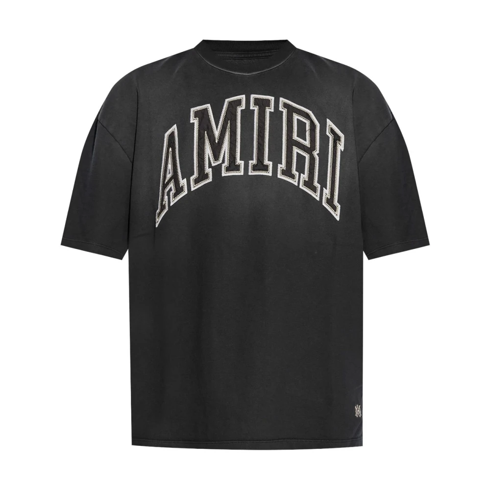 Amiri Zwarte katoenen T-shirt met logo patch Black Heren