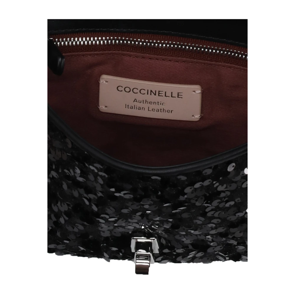 Coccinelle Zwarte leren schoudertas met pailletten Black Dames