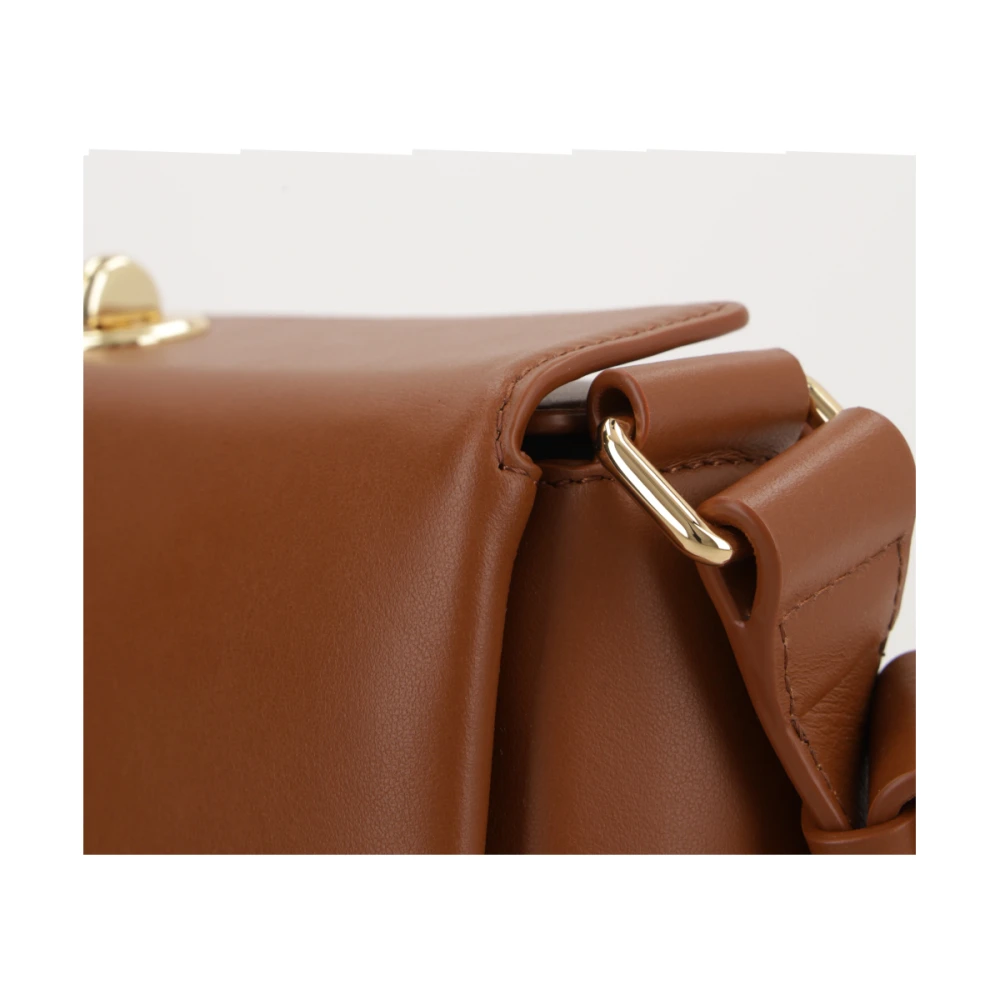 Plan C Bruine leren schoudertas met twist-lock Brown Dames