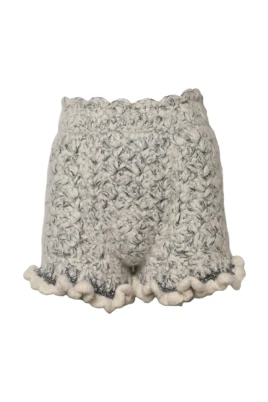 Metallic Bouclé Stickad Ruffled High Waist Shorts