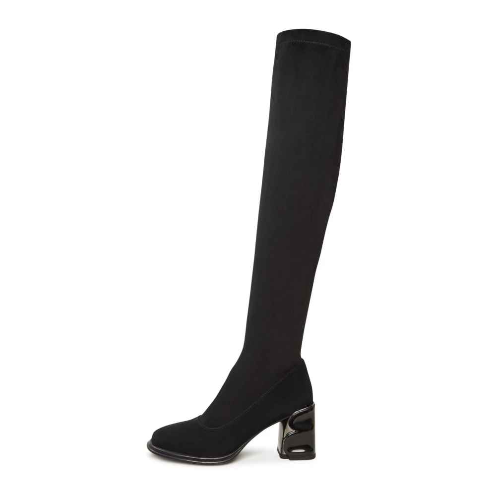 Cesare Gaspari Elegant Suede Over-Knee Stövlar Black, Dam