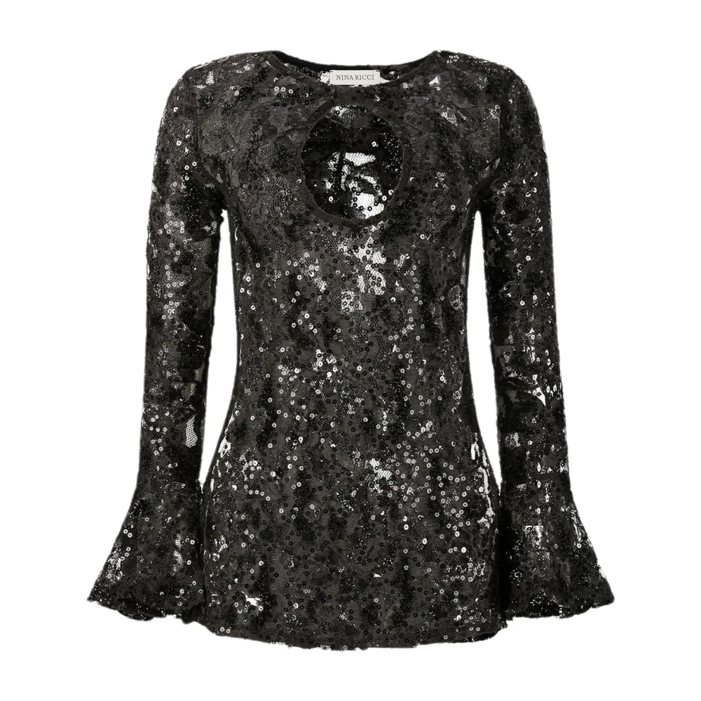 Nina Ricci Zwart Sequin Kant Uitgesneden Top Black Dames