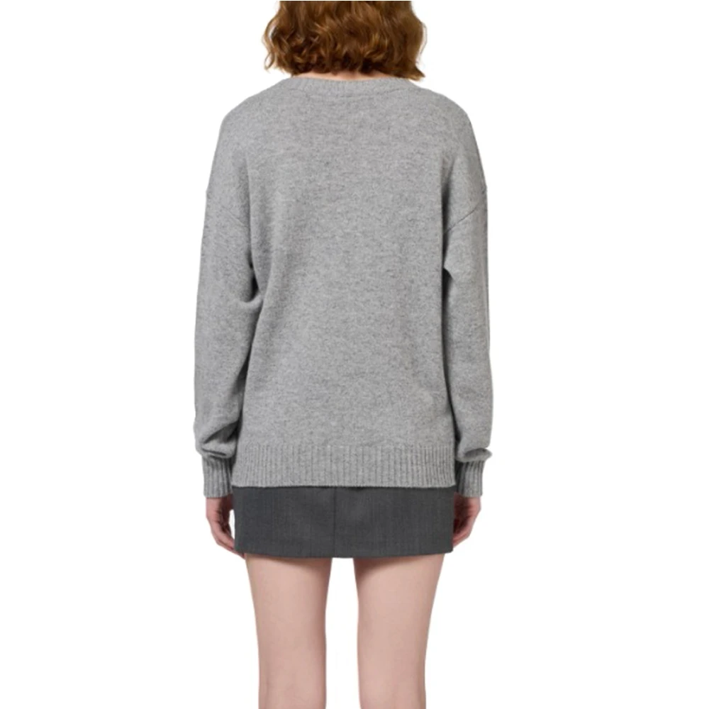 Elisabetta Franchi Logo Wollen Blend Cross Sweater Gray Dames