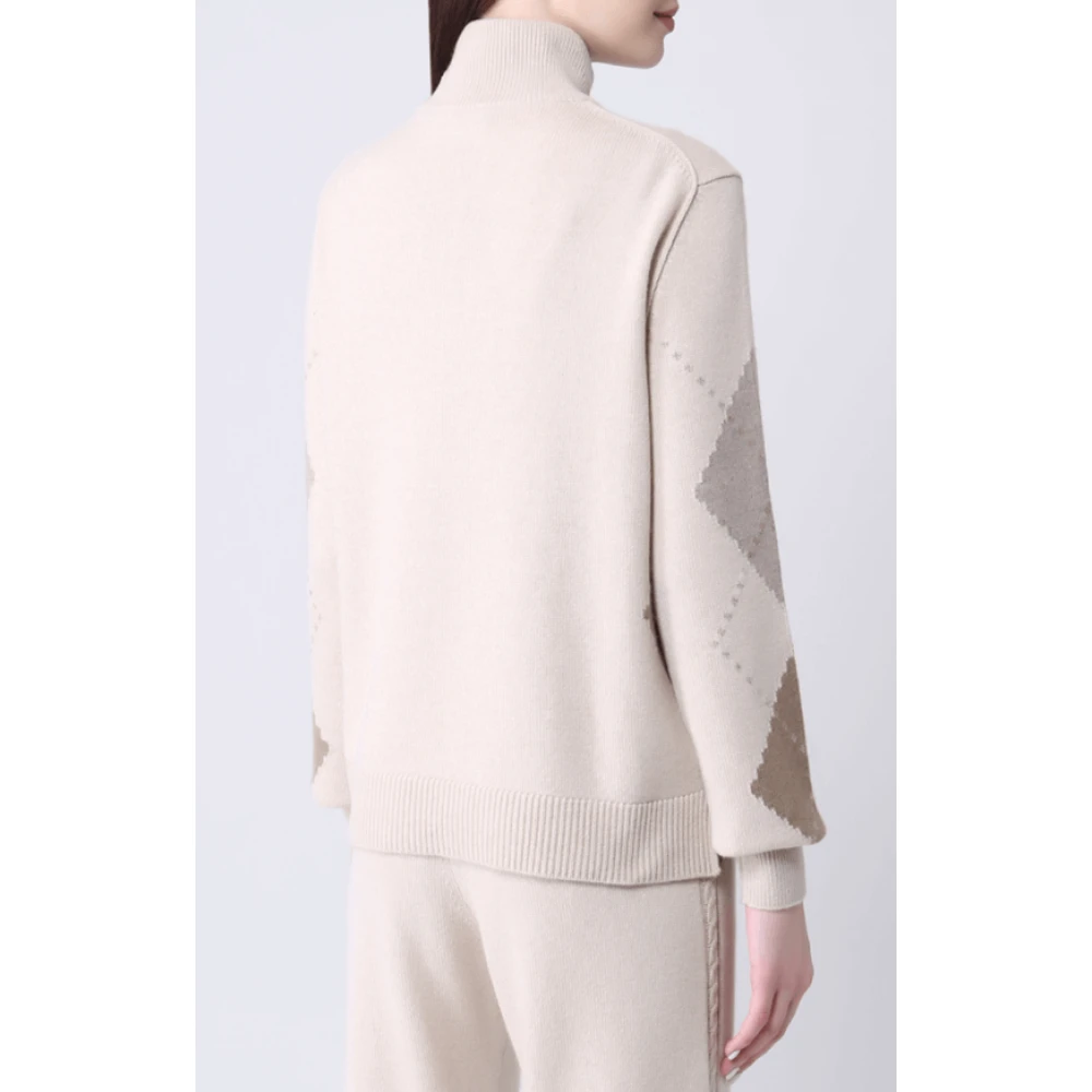 Loro Piana Stijlvolle Argyle Kasjmier Coltrui Beige Dames