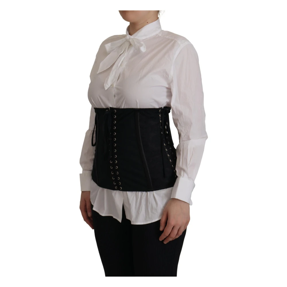 Dolce & Gabbana Zwart Korset Taille Band Top White Dames